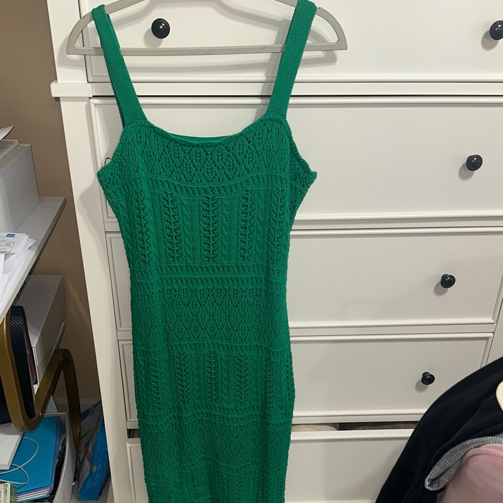 Taylor Emerald Green Knit Midi Dress with Wide Straps